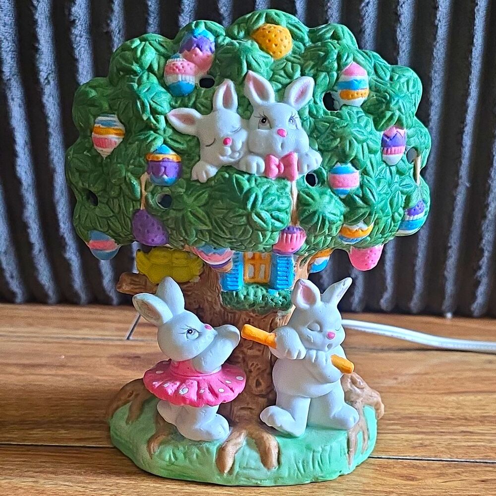 Porcelain Easter Egg Tree Night Light, Hand Painted, Corded, Warm White